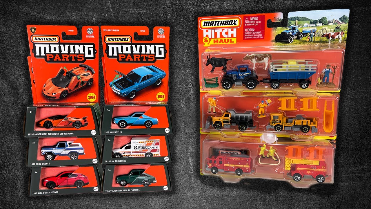 РАСПАКОВКА: Наборы Matchbox Moving Parts Wave 2 и Hitch & Haul 2024 года — Lambo Fail и Farm Set ...