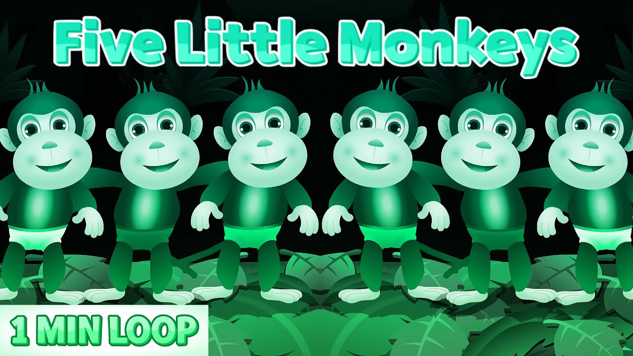 [1 Min Loop] Five Little Monkey Poem Remix 🐒 Cute Animal Animation Fun Nursery Rhyme 