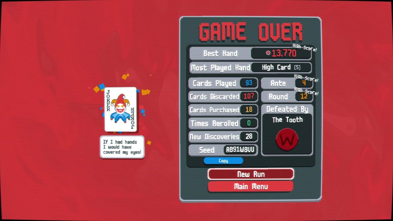 Balatro: Hand 001 - Red Deck. White Stake. Game Start, more like Game Over.