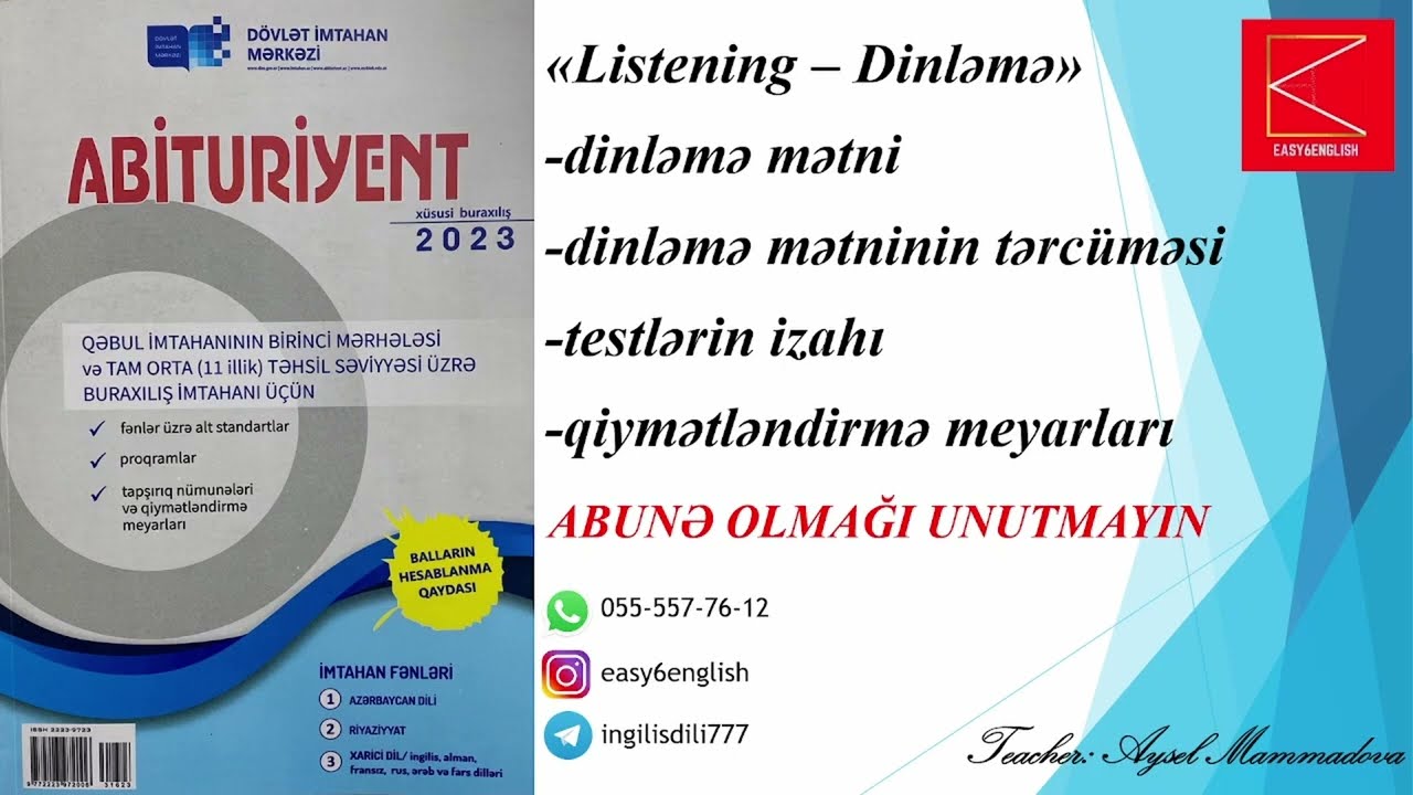 Abituriyent jurnalı 2023 11ci sinif | İngilis dili | Listening tests | Dinləmə testləri