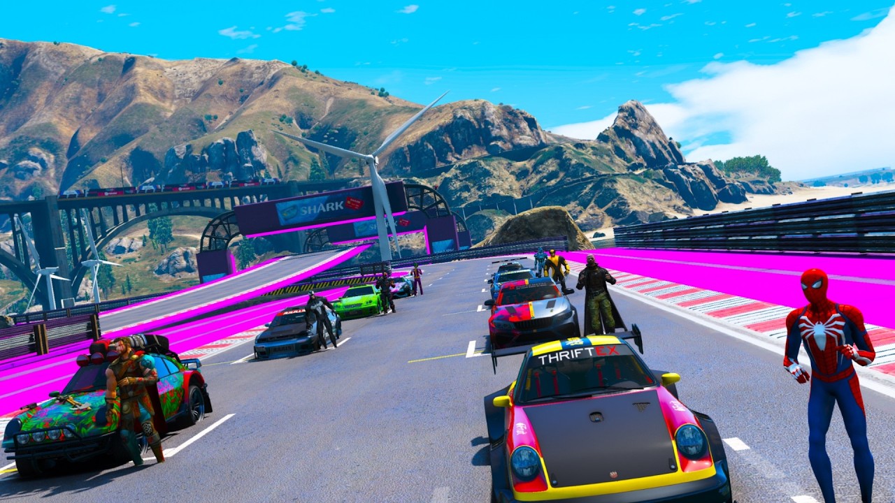 Superheroes Spiderman Challenge Sun, Sea and Chicanes Super CARS!Человек Паук и другие Супер Героии!