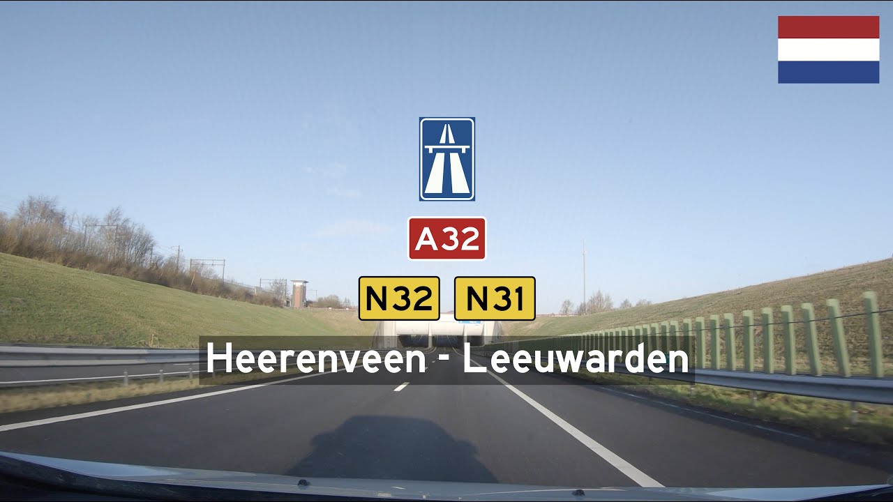Driving in the Netherlands: A32, N32 & N31 from Heerenveen to Leeuwarden