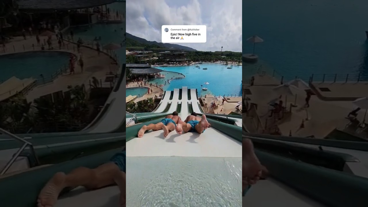 Double slide with double flip 😁🫣😱 #thailand #waterpark #summer #pool #flip #challenge #competition