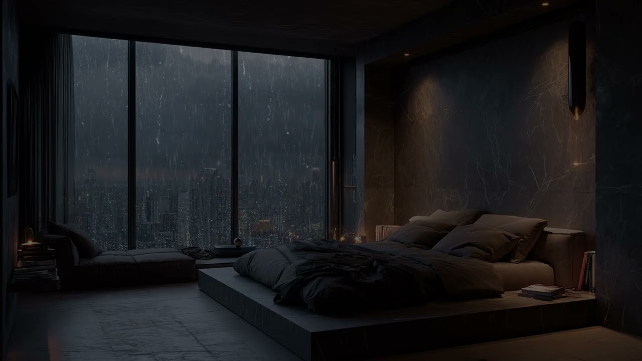 Rain slides across bus shelters 🌧️ while tired faces blur behind glass tonight now