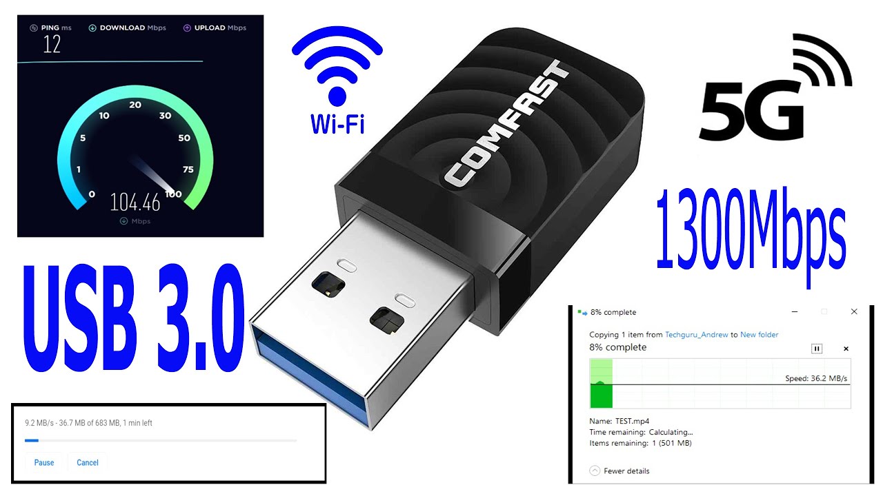 COMFAST CF -812AC USB3.0 WIFI Adapter 2.4G/5Ghz 1300Mbps Dual Band