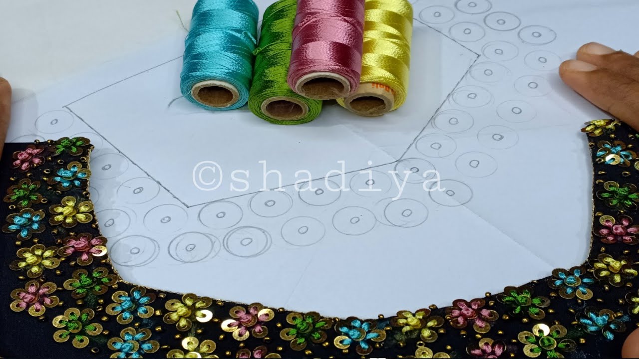 Very easy and beautiful hand embroidery kurti neck design|flower embroidery neck