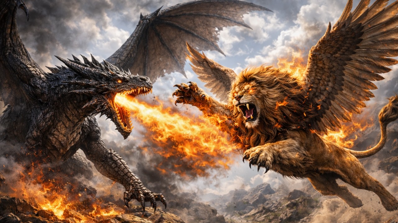 Dragon vs Winged Lion &ndash; The Most Brutal Sky Battle Ever