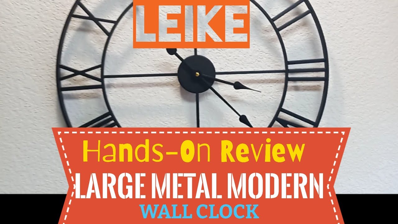 LEIKE Large Modern Metal Wall Clock / Rustic Round / Nearly Silent / Battery Operated / Black