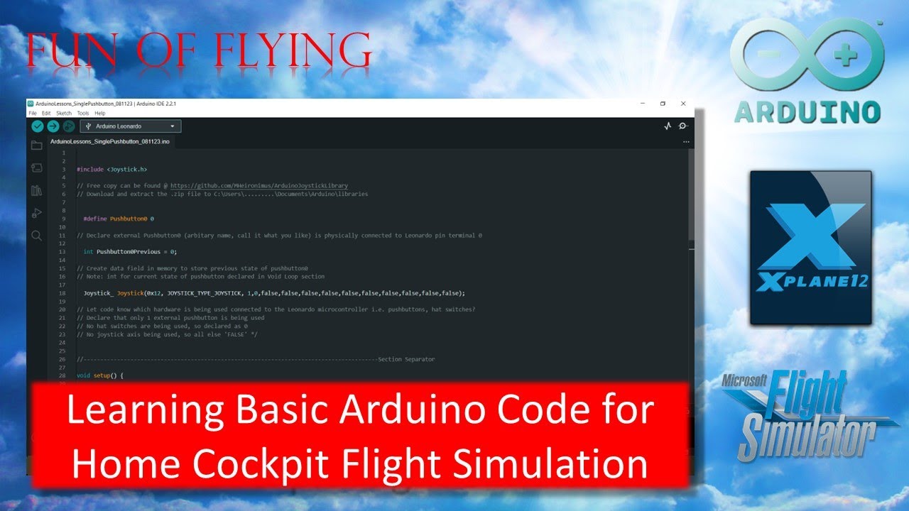 Basic Arduino Lessons for Home Cockpit Flight Simulation - How to Write Code for Pushbuttons