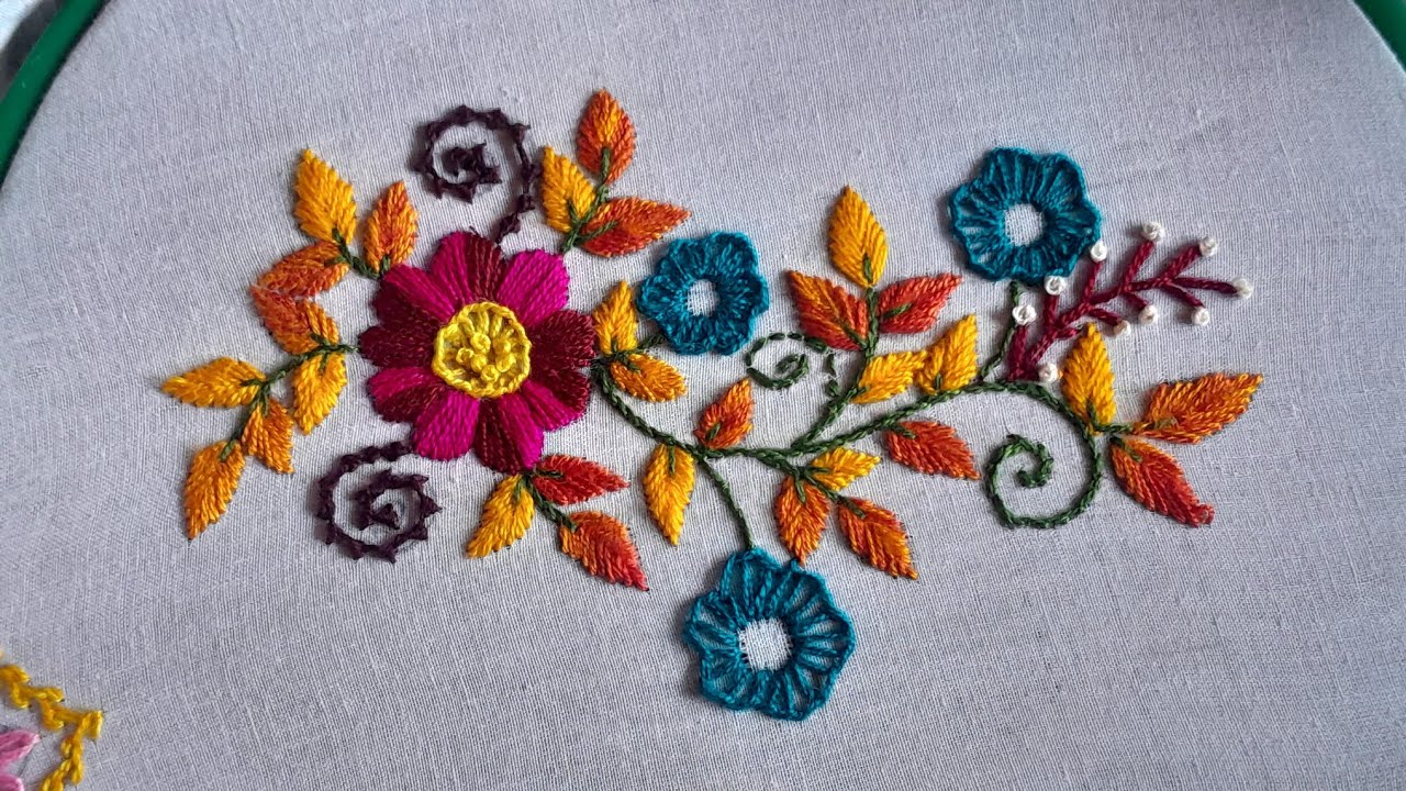 Colourful Floral embroiderydesign for absolute beginners👌 #handembroidery #viral #youtuber #trending