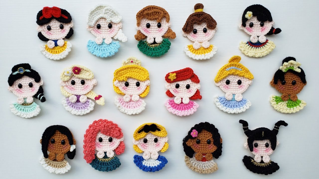 16 Princesses Crochet Assembly Part | Crochet Hair Clip | Crochet Brooch | SpringDay DIY