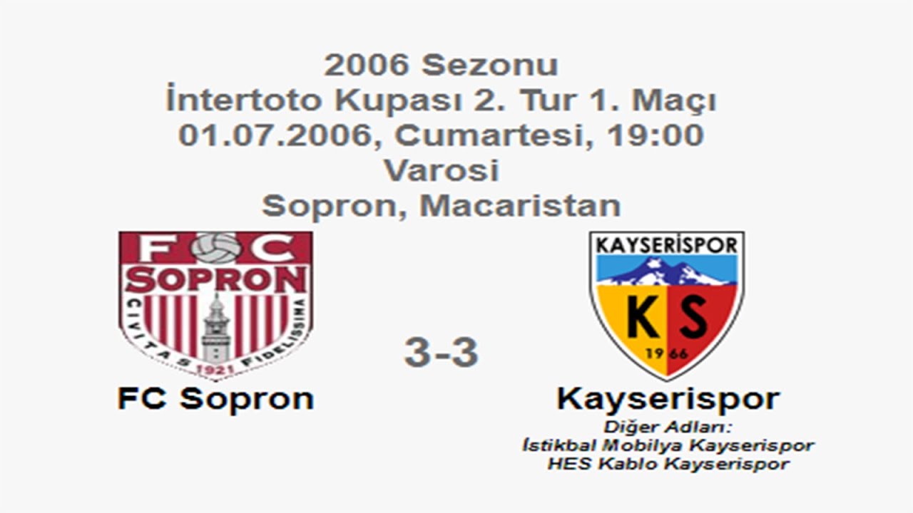 FC Sopron 3-3 Kayserispor 01.07.2006 - 2006-2007 UEFA Intertoto Cup 2nd Round 1st Leg