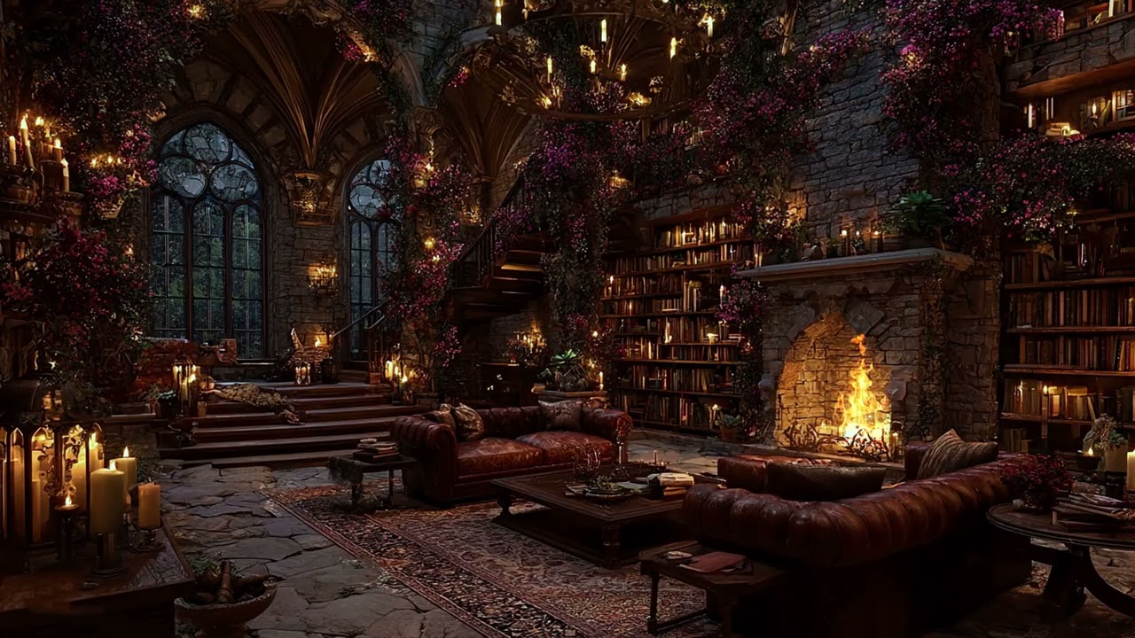Rain & Fireplace in a Medieval Room | Cozy Fantasy Ambience for Sleep & Relaxation