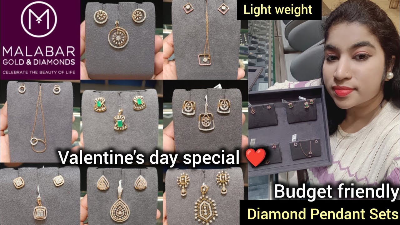 Malabar Diamond Pendant Chain and Earrings set designs wit  price| Light weight diamond pendant sets