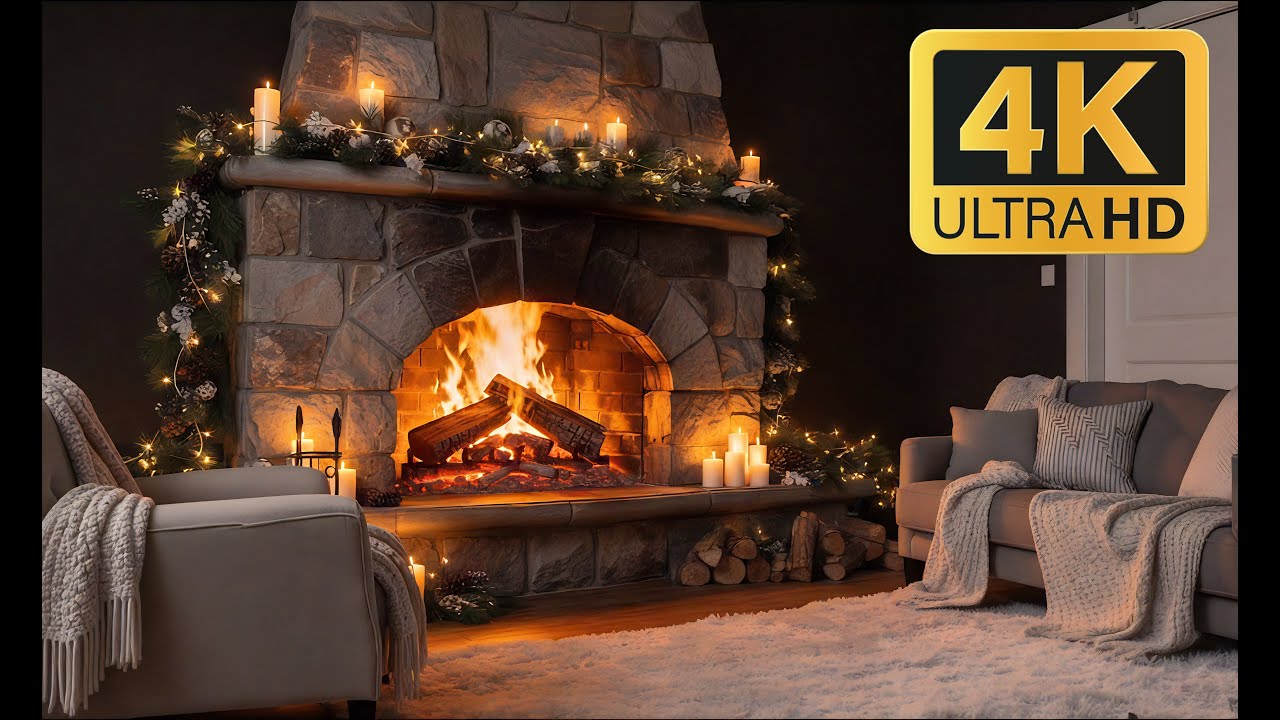 ❄️ Live 12H Winter Fireplace 4K | Crackling Fire, Soft Lights & Calm Ambience (No Music)
