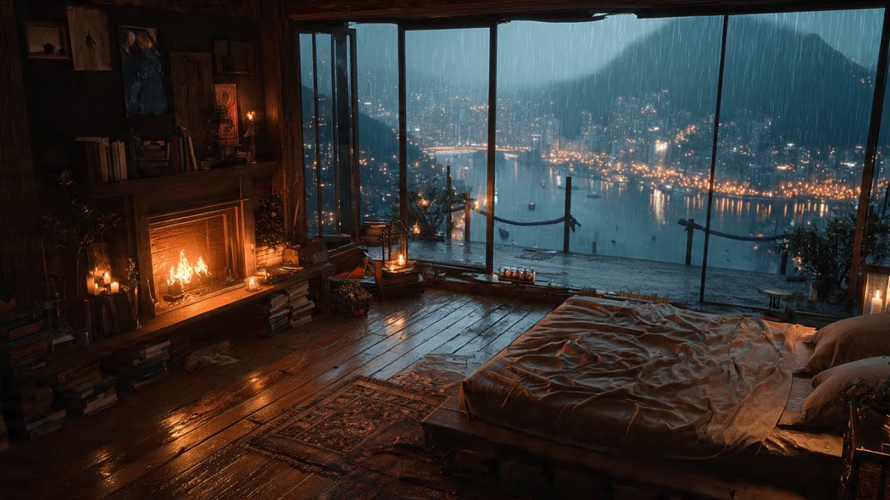 RSoft Rain Tapping on Window & Fireplace 🔥🌧️❄️ | Cozy Relaxing Ambience for Sleep & Calm
