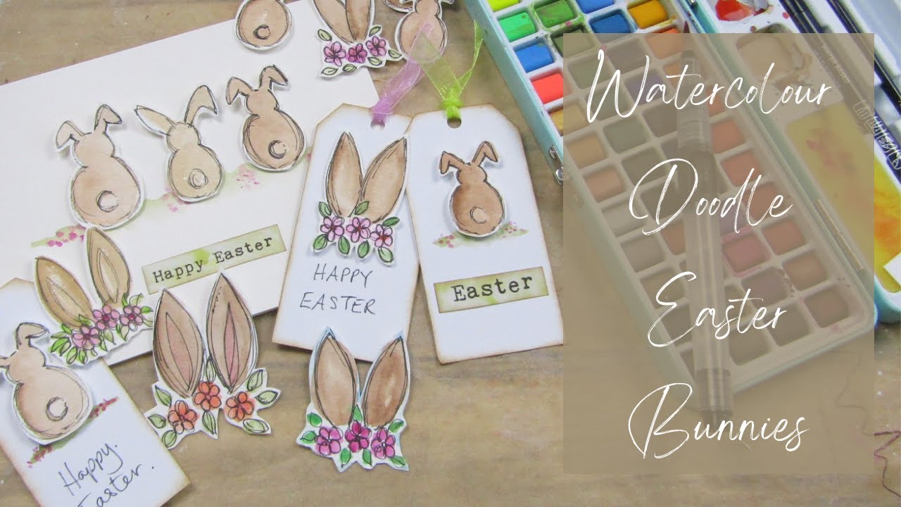 Watercolour Doodle Easter Bunnies