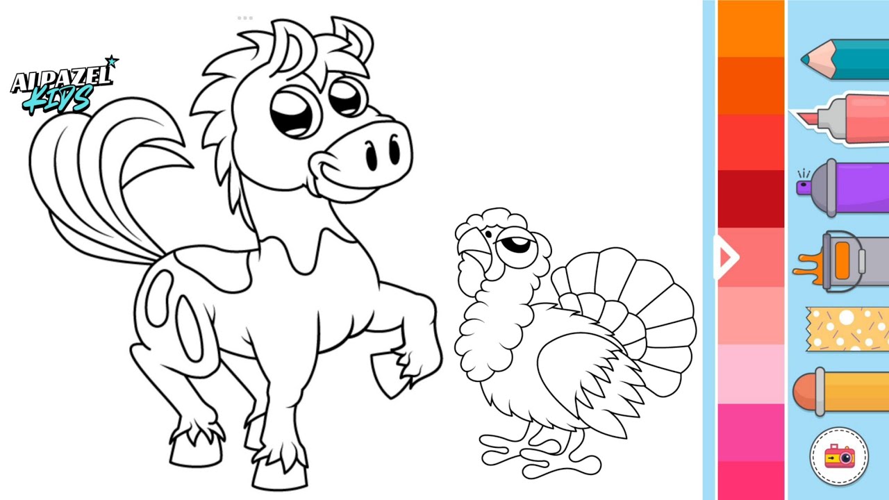 Mewarnai Gambar Kuda dan Kalkun 🐎🦃🎨 | Video Mewarnai Hewan Ternak Anak