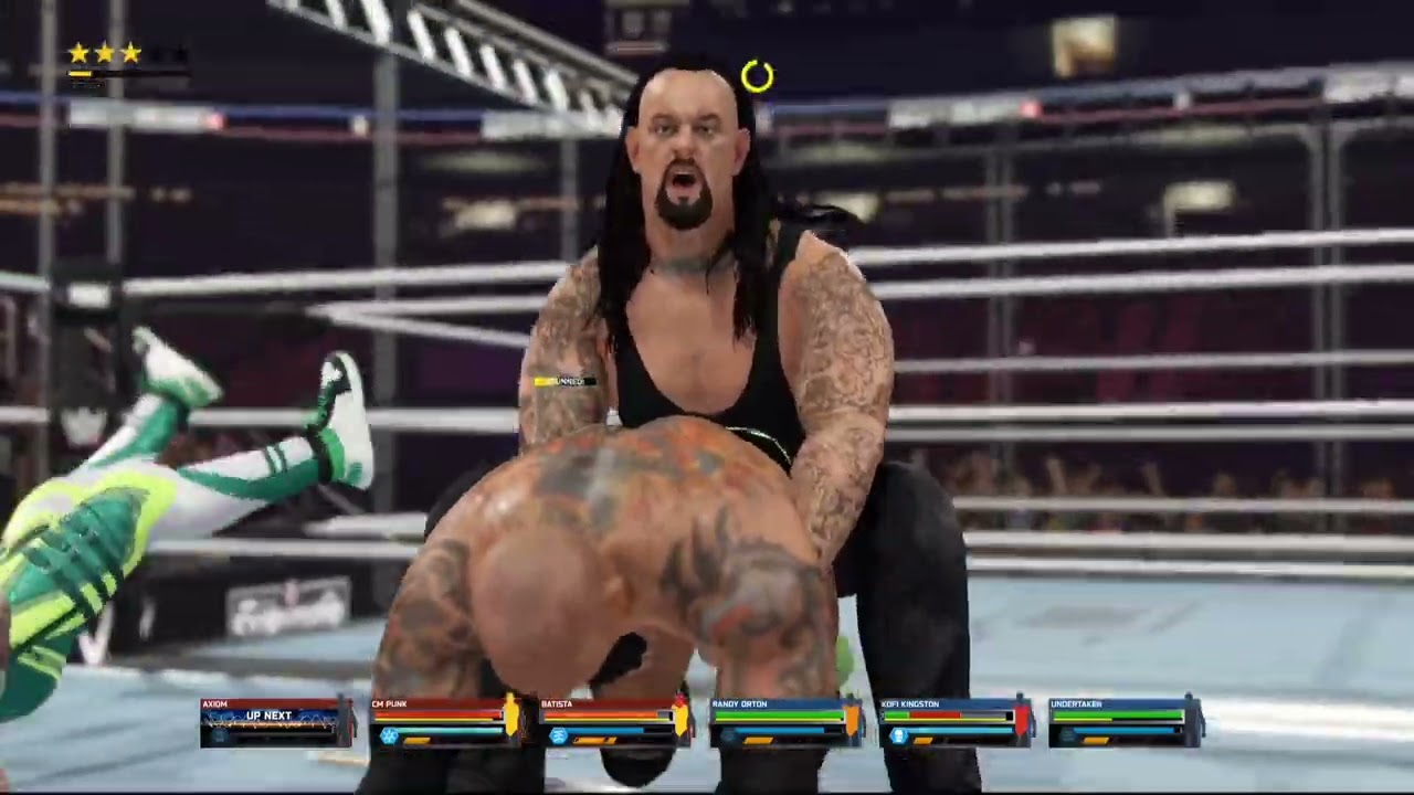 Team CM punk ( batista, axiom, omos) vs Team Undertaker ( kofikingstone, brown, randy) in wargame