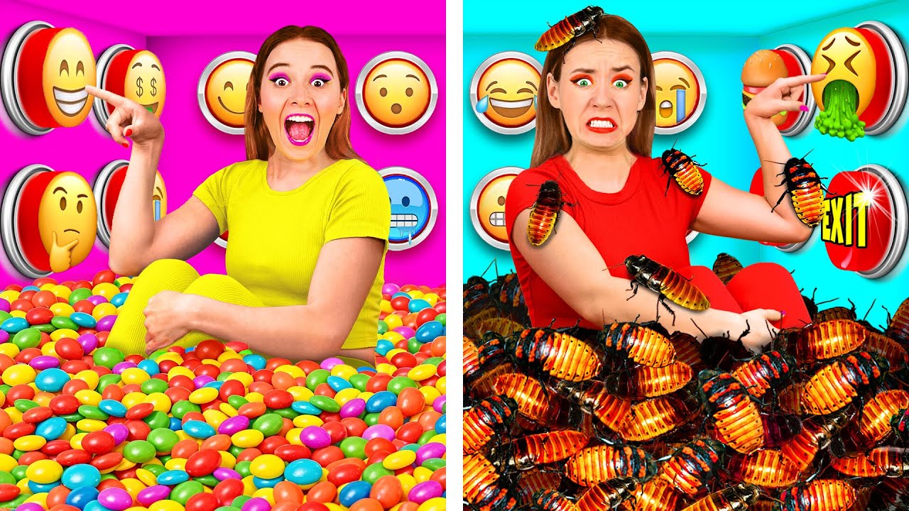1000 Mystery Buttons Challenge Only 1 Lets You Escape | Food Battle by BooBoom Challenge