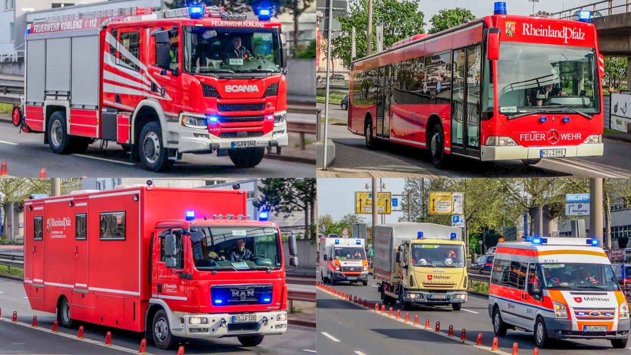 [KatS-Übung in Koblenz] Feuerwehr und Rettungsdienst unterwegs zu verschiedenen Einsätzen