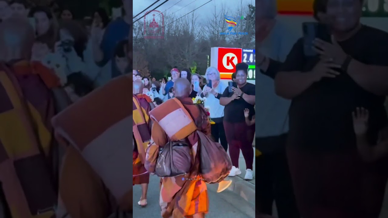 Walk for peace loyal dog and Buddhist monks