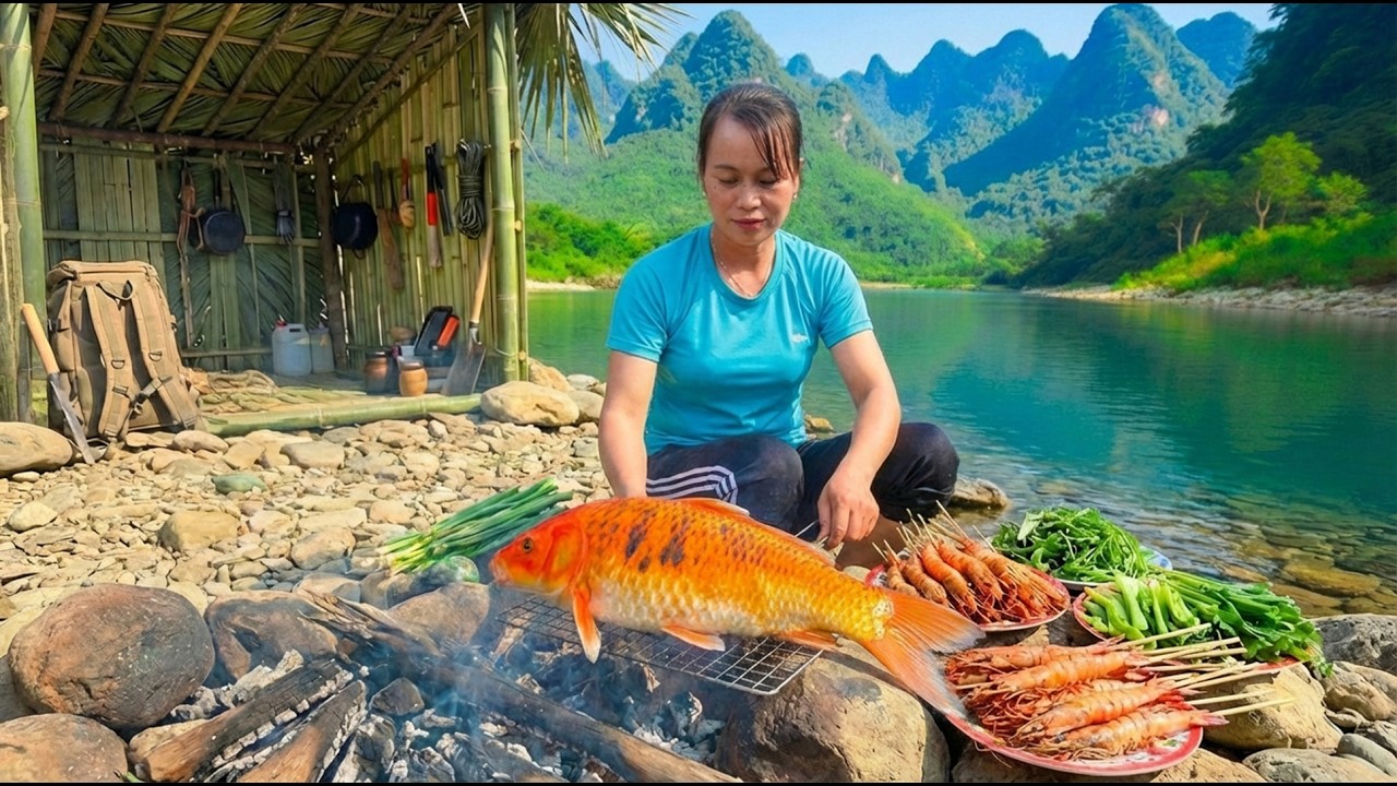 Single Mom peaceful riverside life: Grilling fresh fish by the mountains - Ly Thi Sung Daily Life