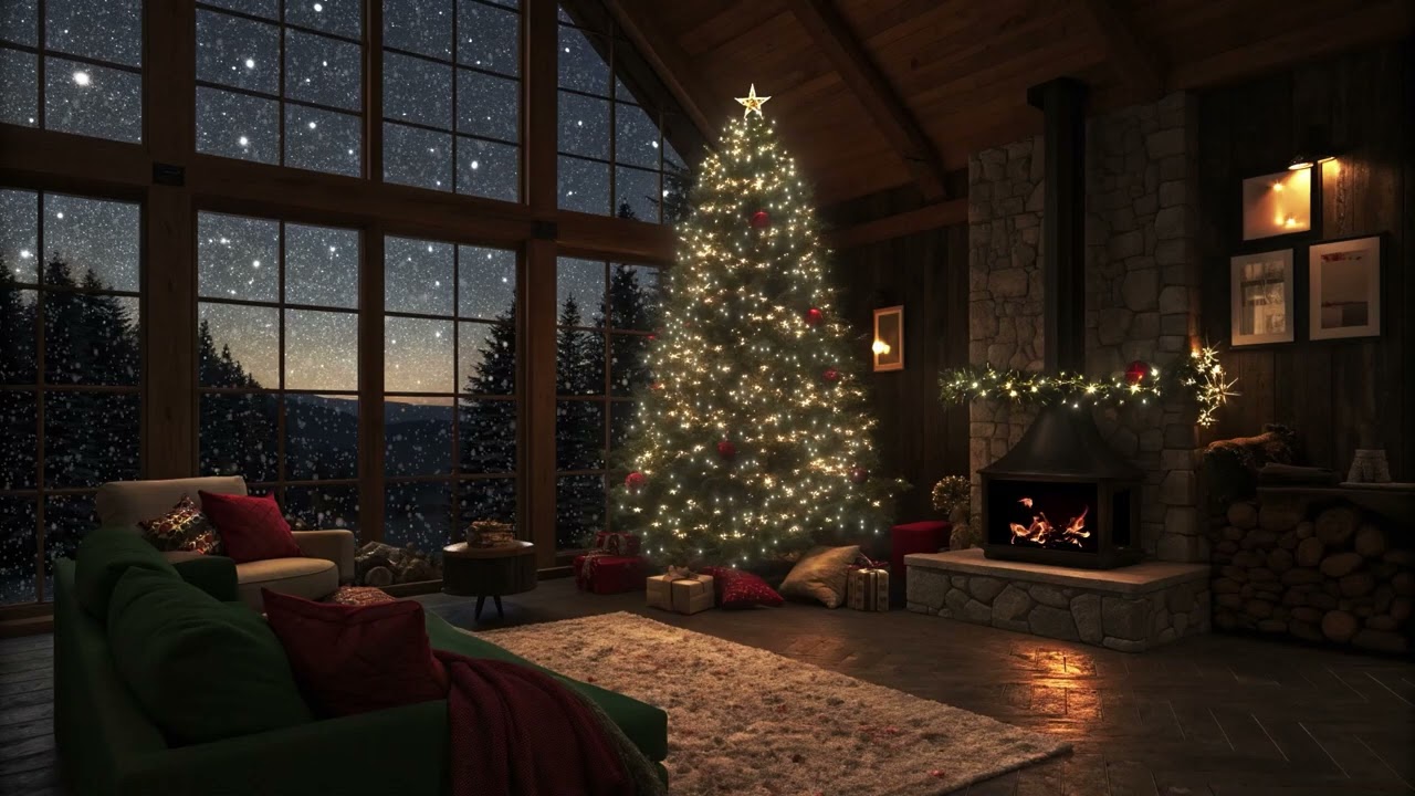 Christmas  Cozy Winter Cabin Ambience | Smooth Soft Jazz & Fireplace🔥❄️ Calm Winter Jazz