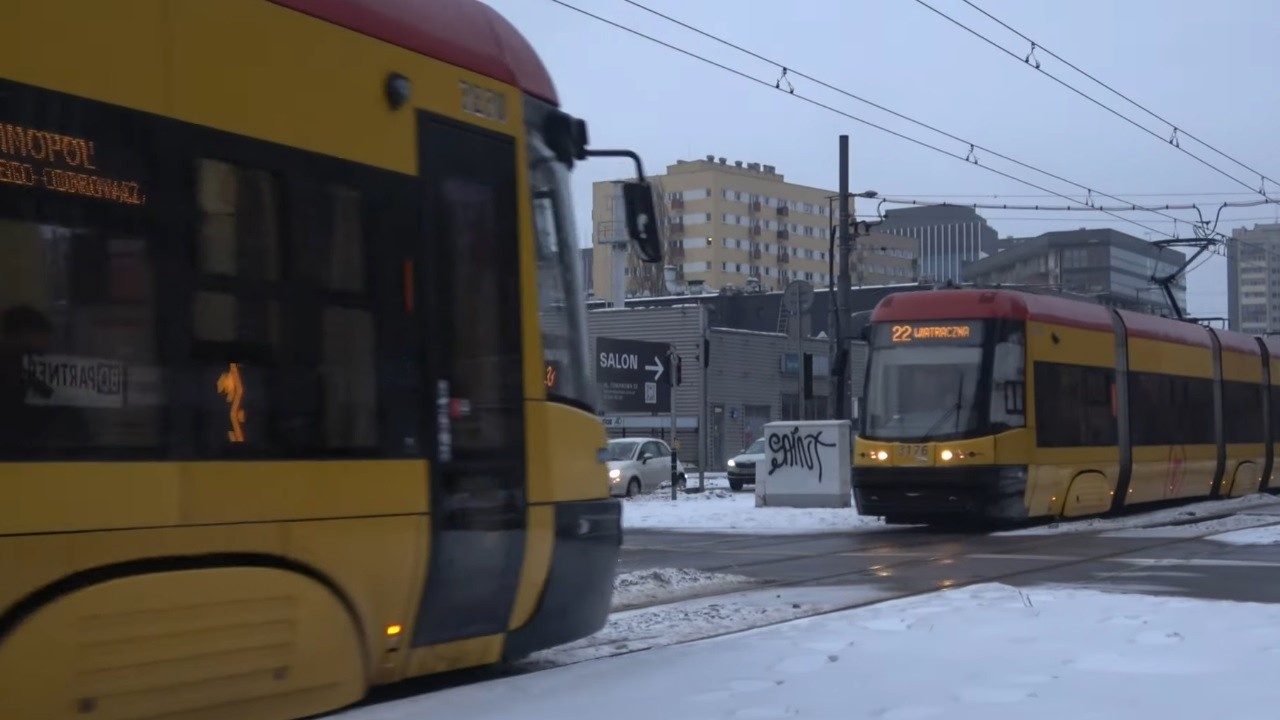 Trams in Warsaw, Poland - Tram Stop near the Warsaw Uprising Museum (Muzeum Powstania Warszawskiego)