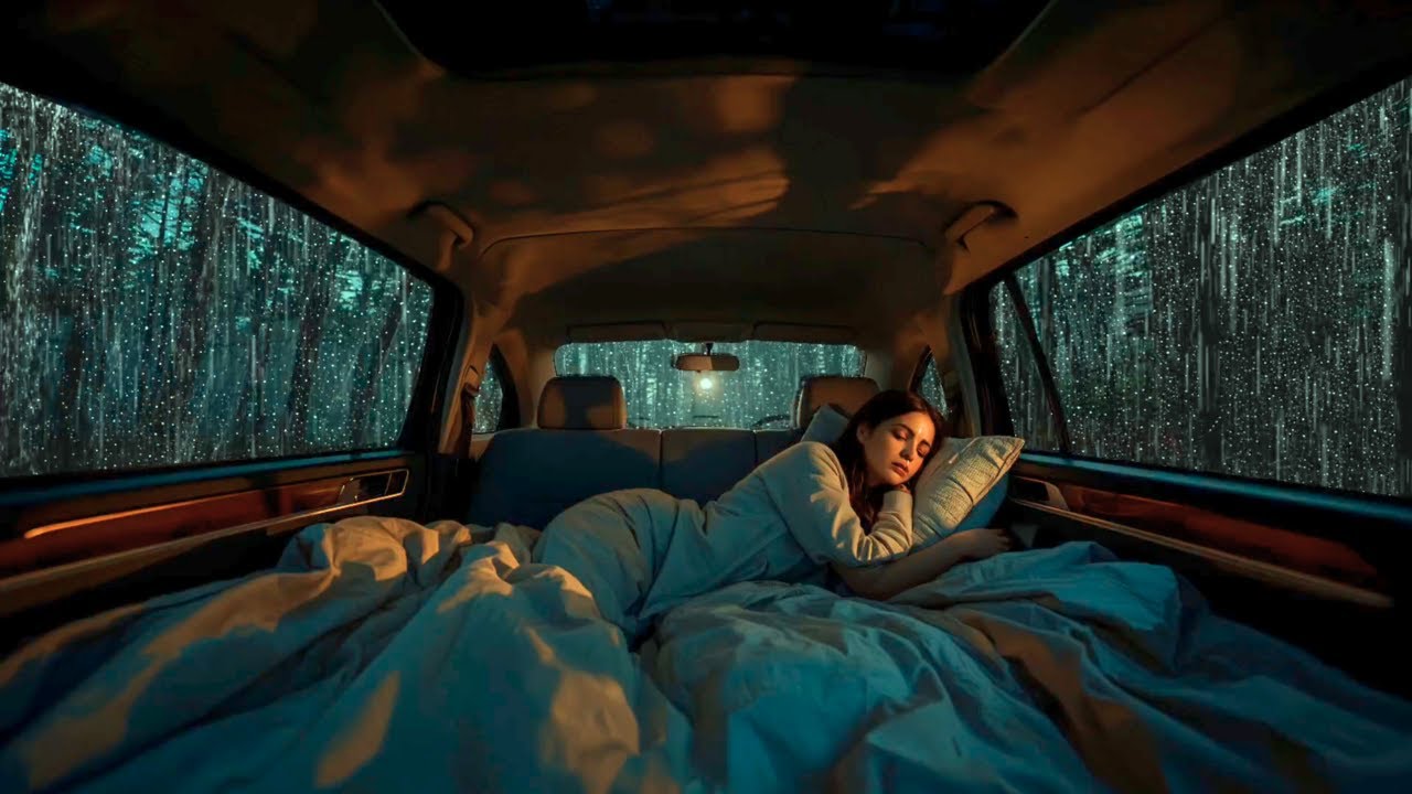 Heavy Rain & Thunderstorm in the Car | Calm Night Ambience