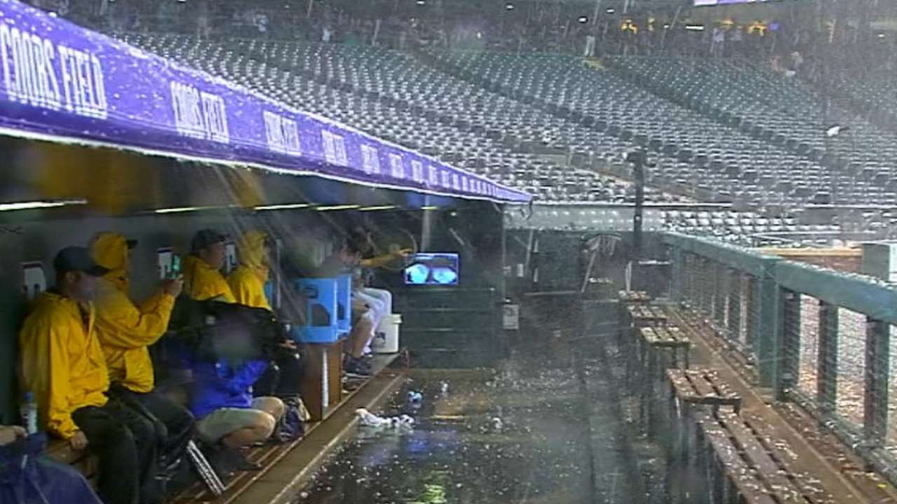 Blue Jays, Rockies get delayed by hail storm