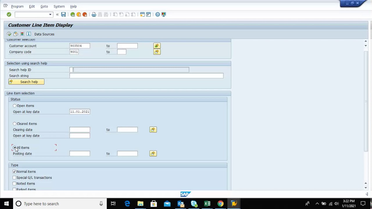 SAP Export client ledger FBL5N