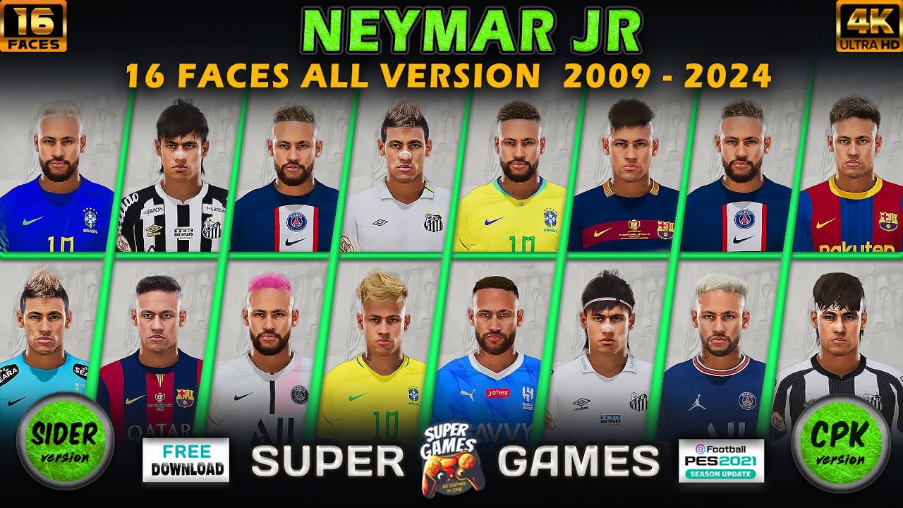 Neymar Face All Version 2009 - 2024 (Sider ◆ CPK) ◆ PES 2021 ◆ أوجه نيمار بيس 2021 #pes2021 #neymar
