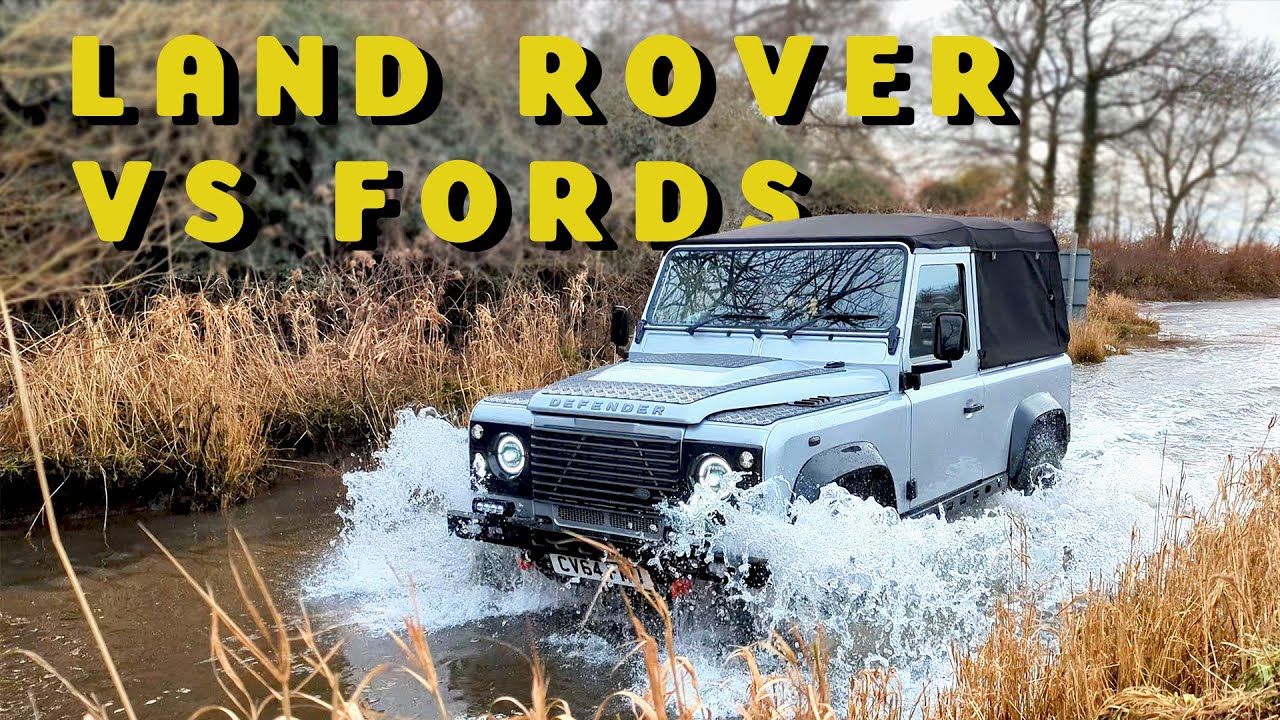 Land Rover Defender takes on water crossing ford in Essex