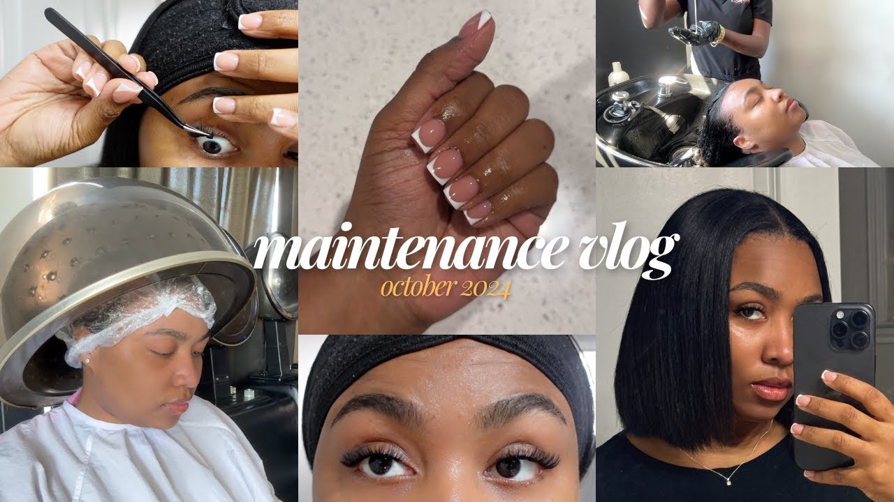 MAINTENANCE VLOG: Relaxer Retouch, DIY Cluster Lash Extensions, French Mani + Overlay, Brow/Lip Wax