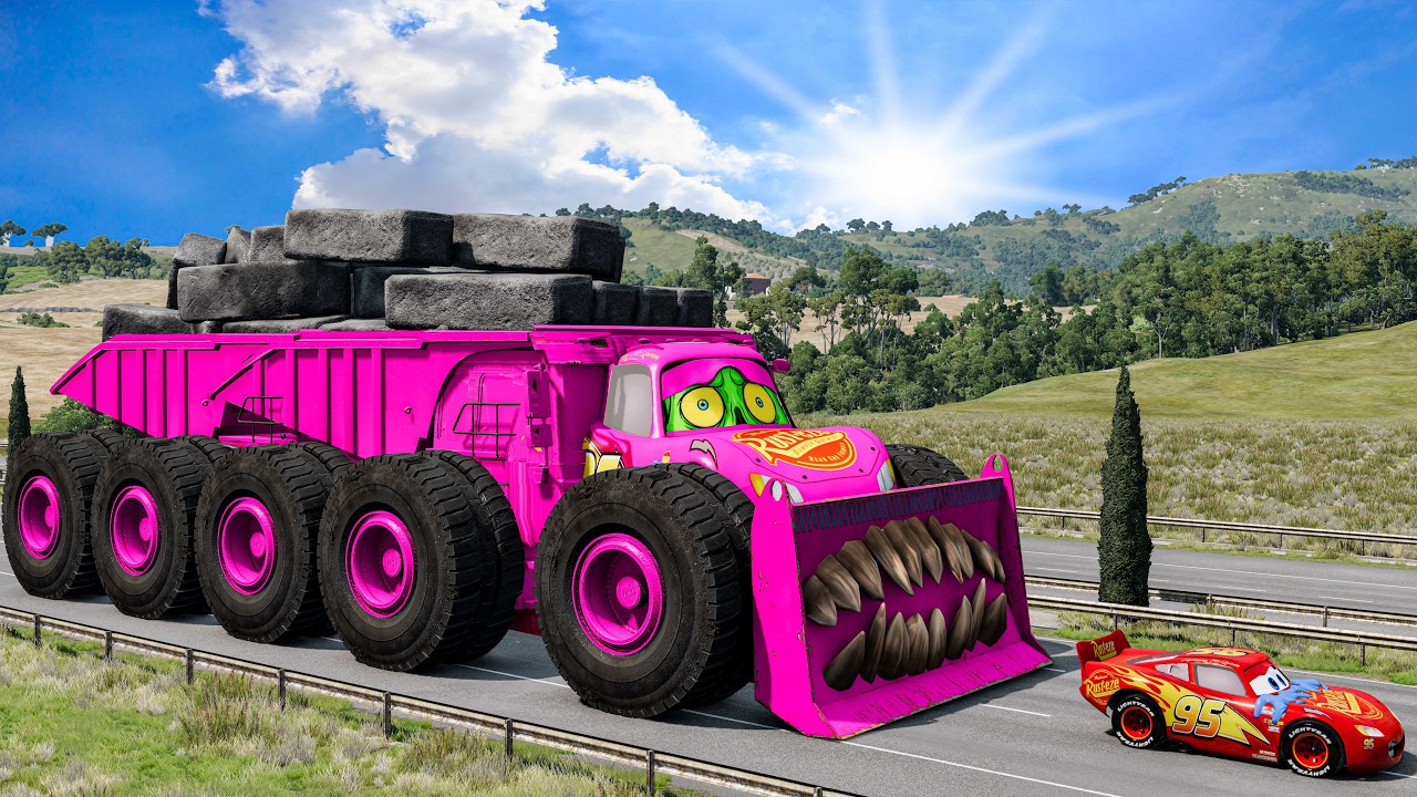 Giant CRANE SQUEEZER McQueen Truck Eater VS Cars Lightning McQueen Escape Monster|Beamng.Drive
