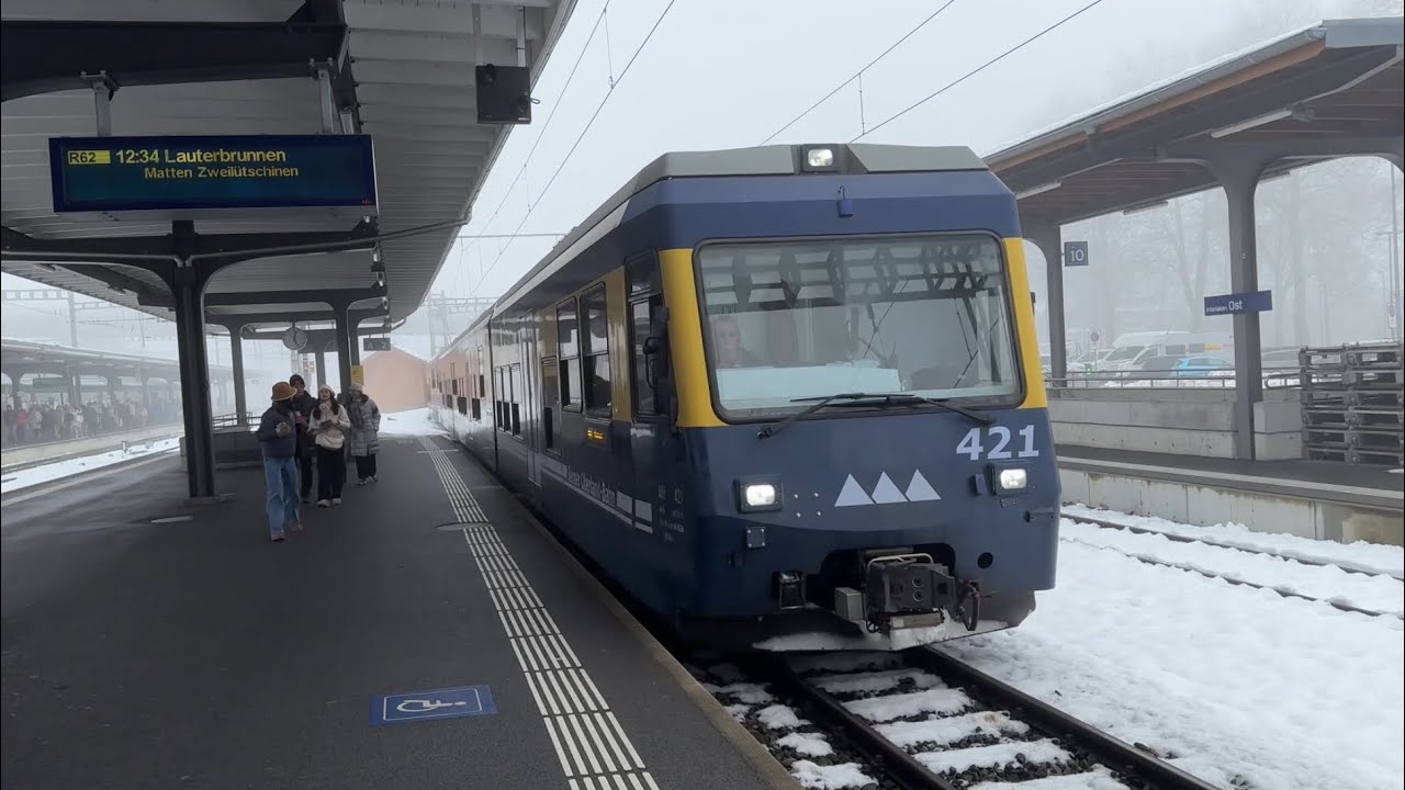 Interlaken to Lauterbrunnen in Winter | Riding the Steep Berner Oberlandbahn (BOB) in Snow!