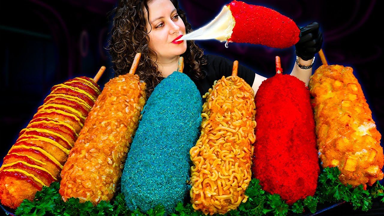CRUNCHIEST KOREAN CORN DOGS EVER! 💥 Colorful Flavors, Cheese Pulls & Satisfying ASMR Eating