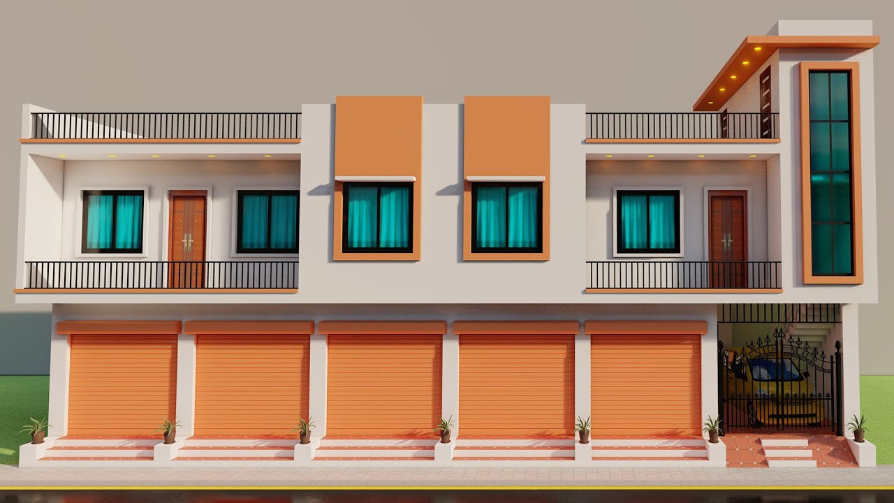 15 by 60 dukan or car parking house elevation,3D car parking makan ka naksha,New house plan