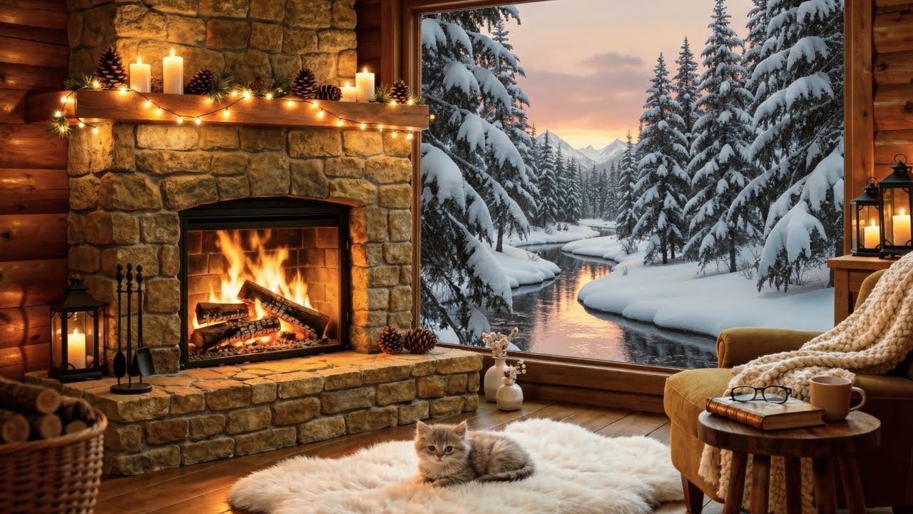 Cozy Fireplace & Gentle Snow ❄️ 🔥 Crackling Fire & Binaural Wind | A Place to Rest