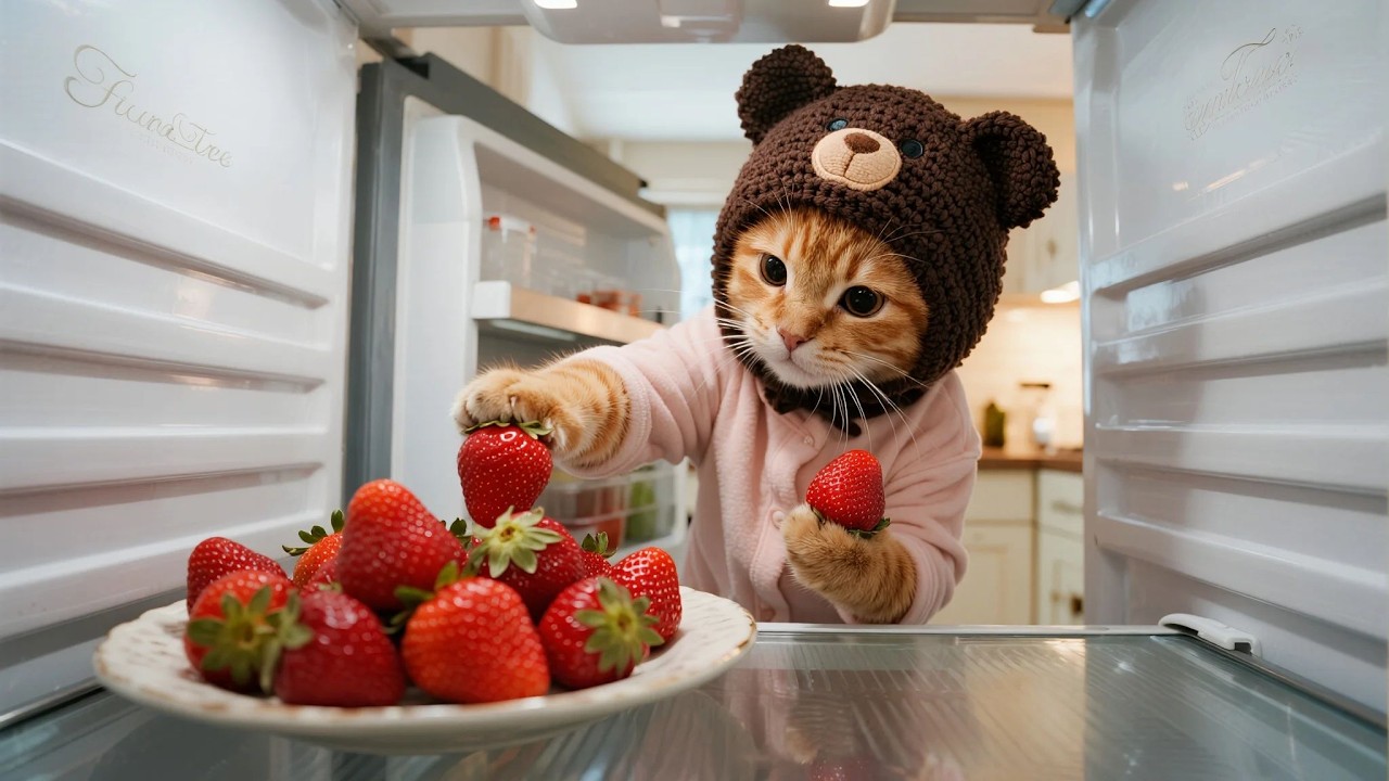 lots of strawberries! Let's see what the Mama Cat and Ginger Kitten will do with them! 🍓