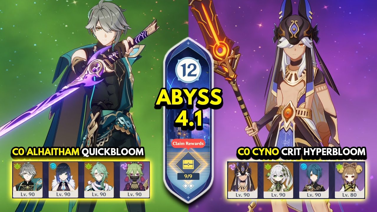 C0 Alhaitham Quickbloom & C0 Cyno Hyperbloom | Spiral Abyss 4.1 Floor 12 9 Stars |Genshin Impact 4.1