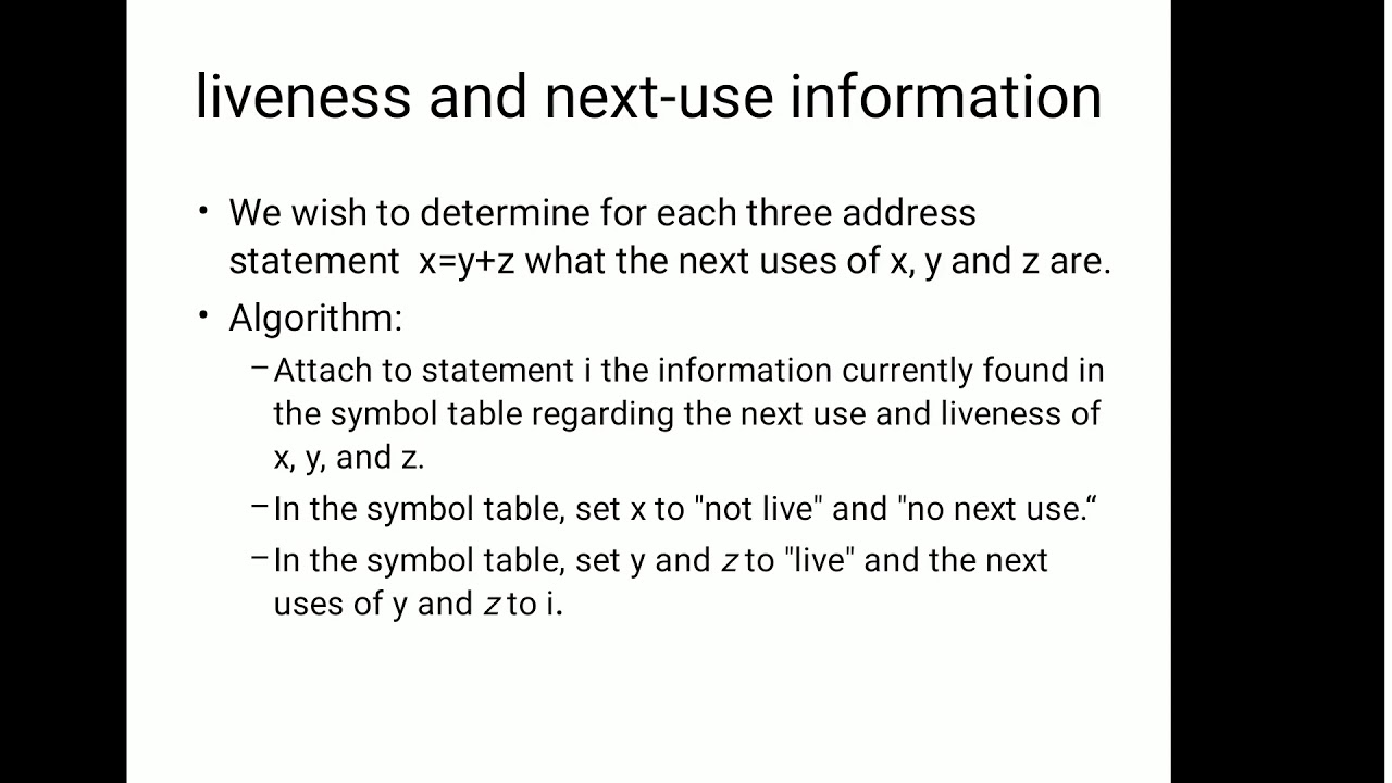 Compiler: Liveness and next use information