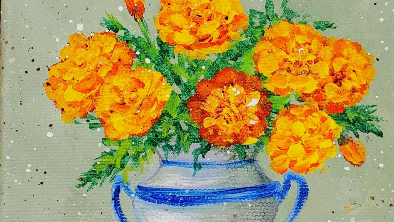 Marigolds Flower of the Month Acrylic Painting LIVE Tutorial