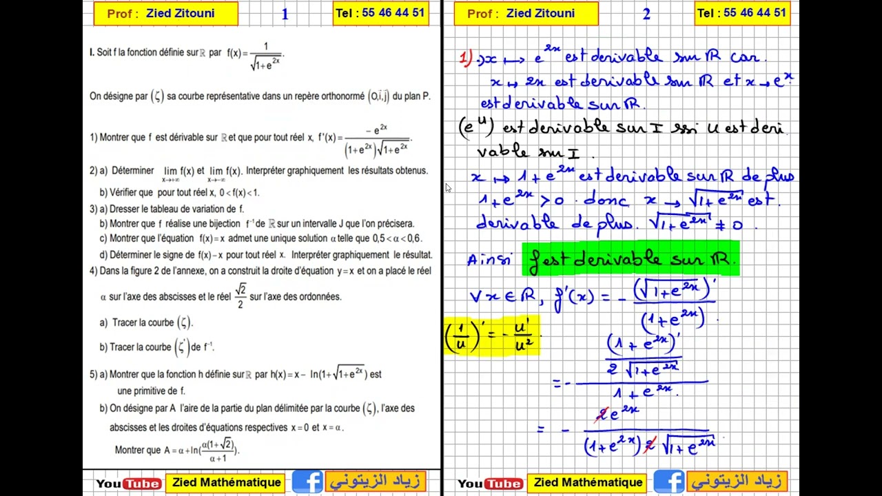 03 - Exponentielle Correction Bac Math 2020 Partie 1. Bac math / Science / Technique