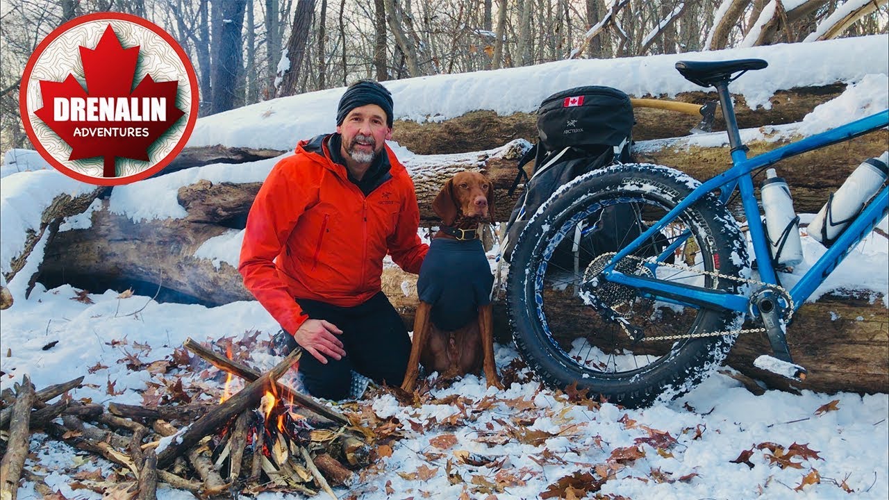 WINTER BIKEPACKING with my Dog - Camping OVERNIGHT in the Woods