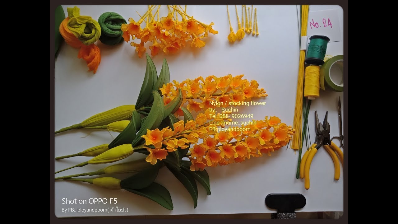 EP160:กล้วยไม้เอื้องคำ (Dendrobium chrysotoxum) How to make nylon flower by ployandpoom
