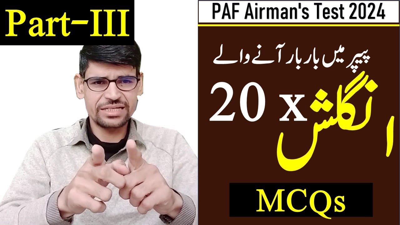 English 20 x most repeated mcqs for Paf Test Preparation 2024 - aerotrade, mtd, security, pf&di etc