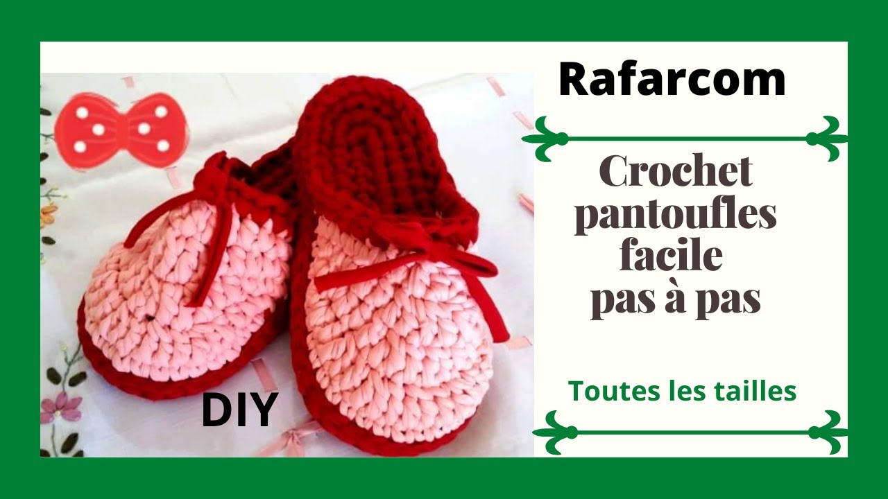 Crochet Pantoufles Trapilho part1