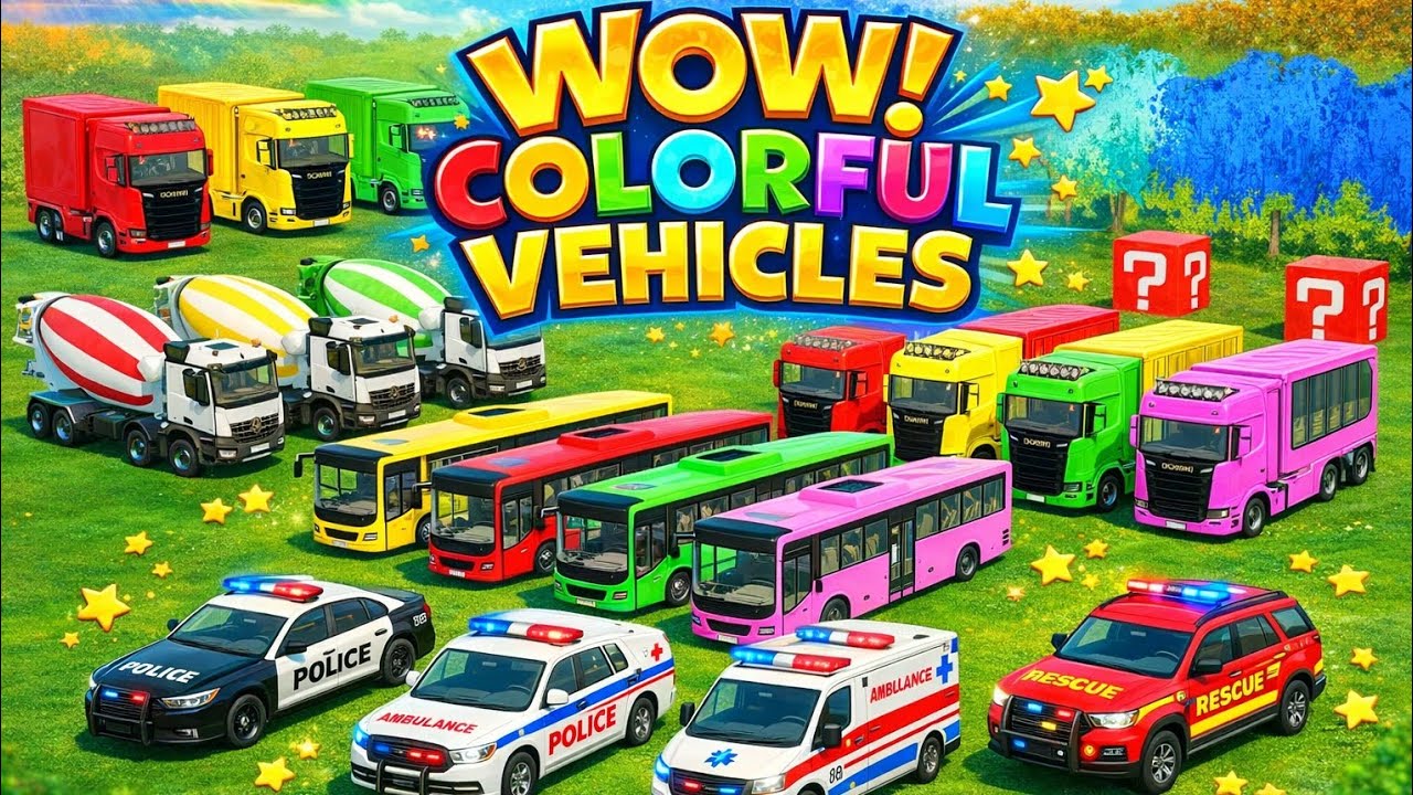 TRANSPORTING CARS, TRUCKS, POLICE CARS, FIRE TRUCKS & EMERGENCY VEHICLES | COLORFUL VIDEOS FOR KIDS